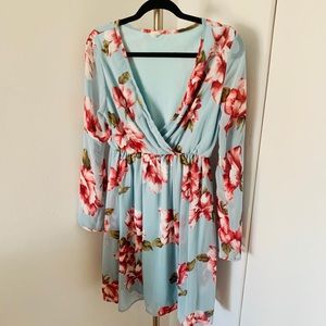 Blue flora chiffon dress